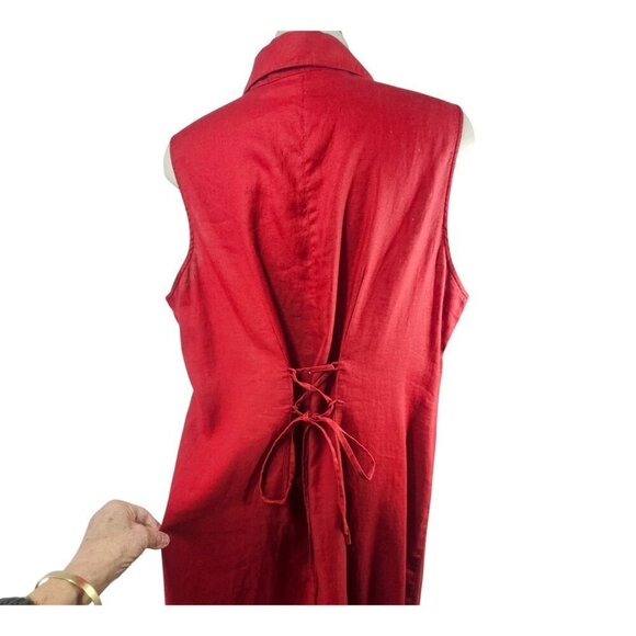 Avenue Washable Linen Maxi Shirt Dress Plus Sz 18/20 Red Slveless LaceUp Back - Picture 5 of 8